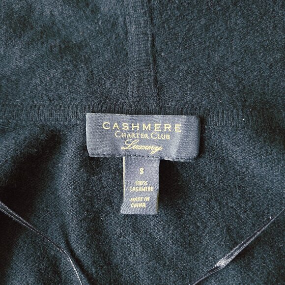 Charter Club Black Open Cardigan with Hood 100% Cashmere - Picture 4 of 5